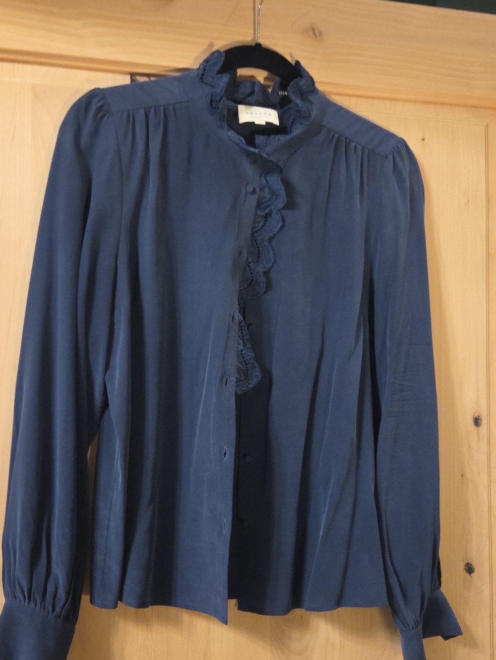 Sezane Chlo Shirt Navy Blue - Size 8